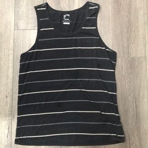 Men’s Heathered Black striped tank, Lrg